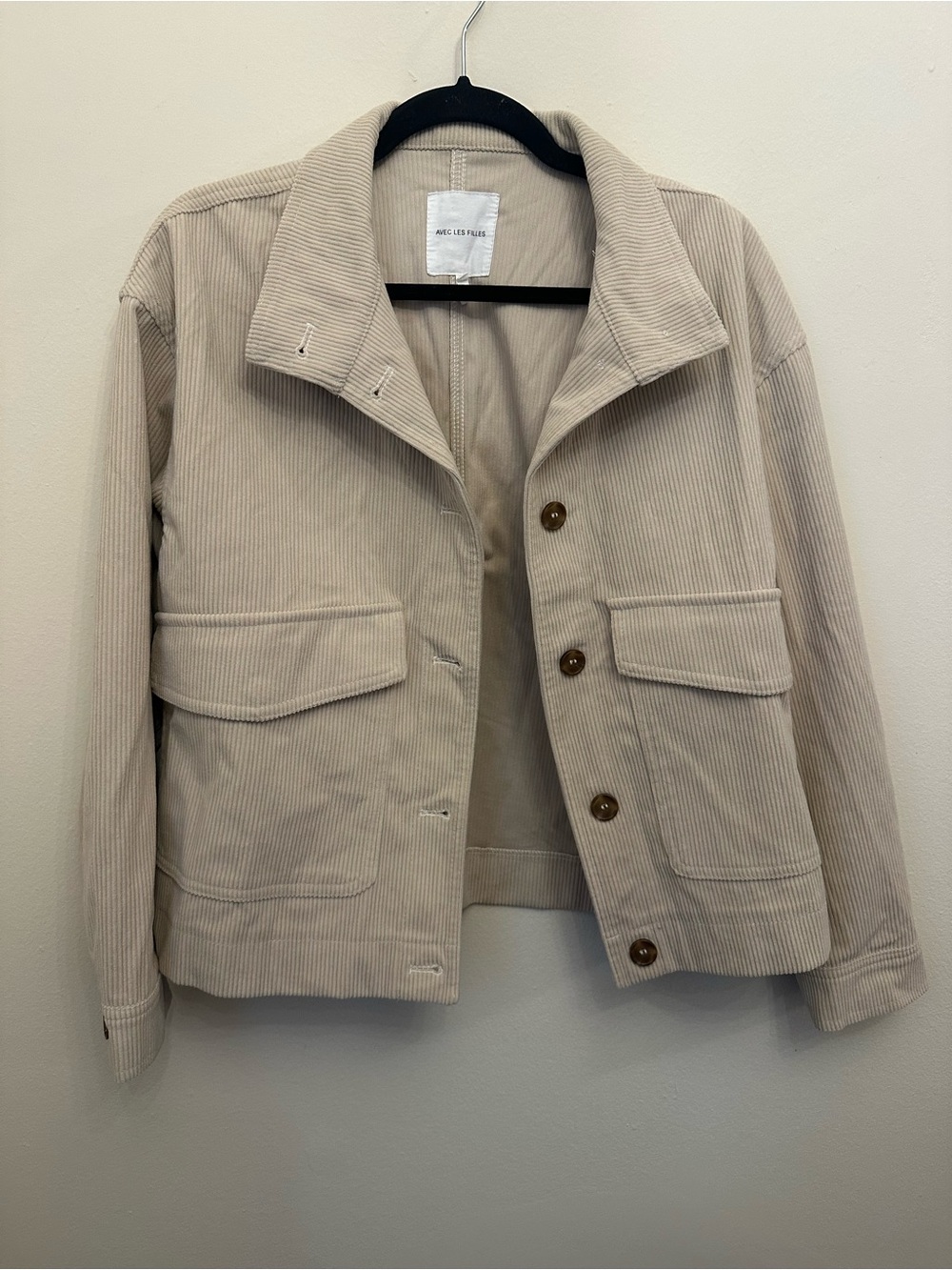 Avec Les Filles M Beige Corduroy Utility Jacket Cropped Oversized Shacket Fall